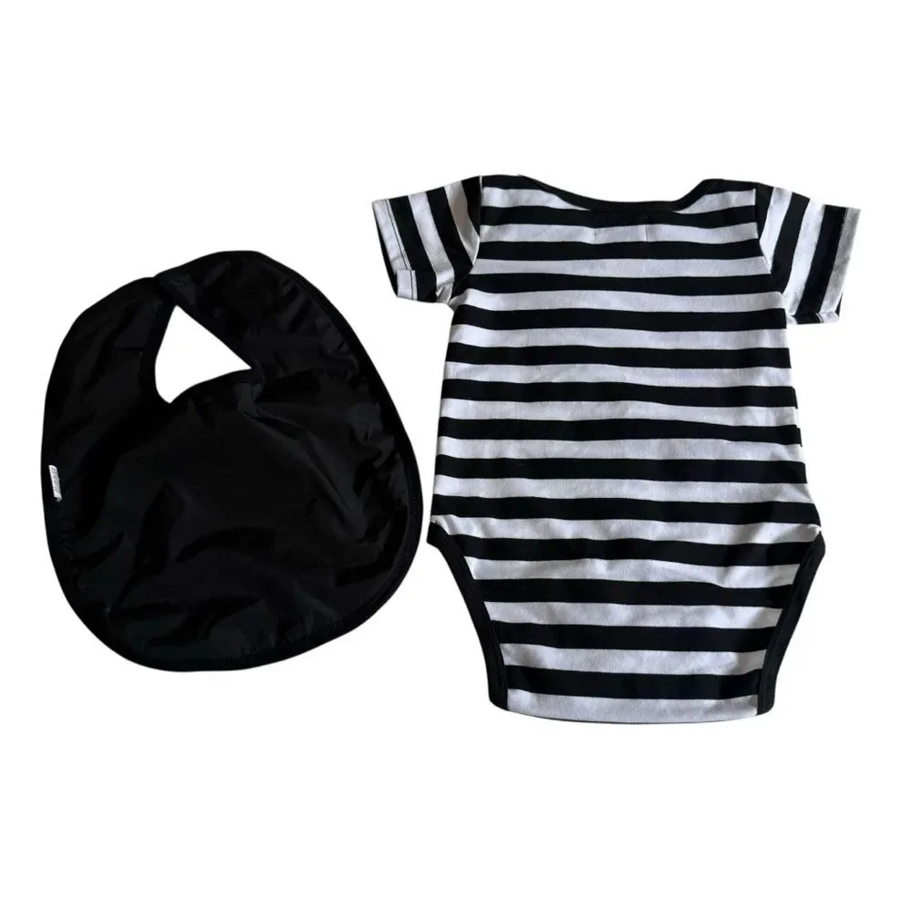 NWT Vintage Alcatraz Health Club Swim For Your Life Striped Baby Onesie & Bib S